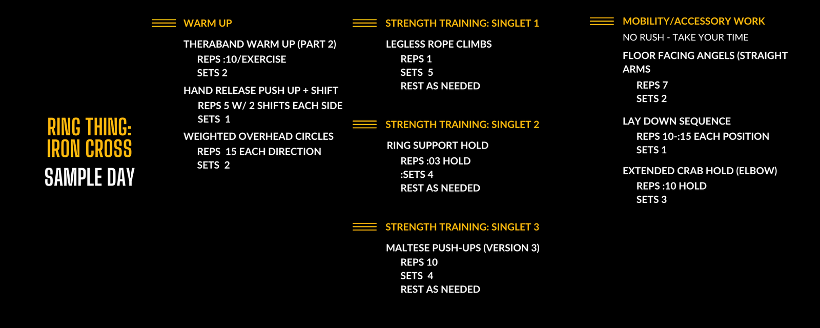 Sample program of the Ring Thing Iron Cross in the Power Monkey Training App.