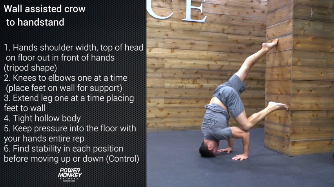 Wall assisted crow to handstand