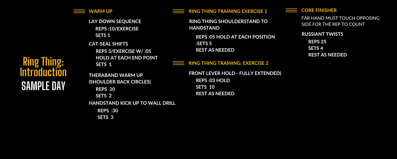 Sample program of the Ring Thing Introduction program in the Power Monkey Training app.